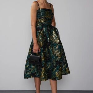 Elegant Green and Gold Floral Dress